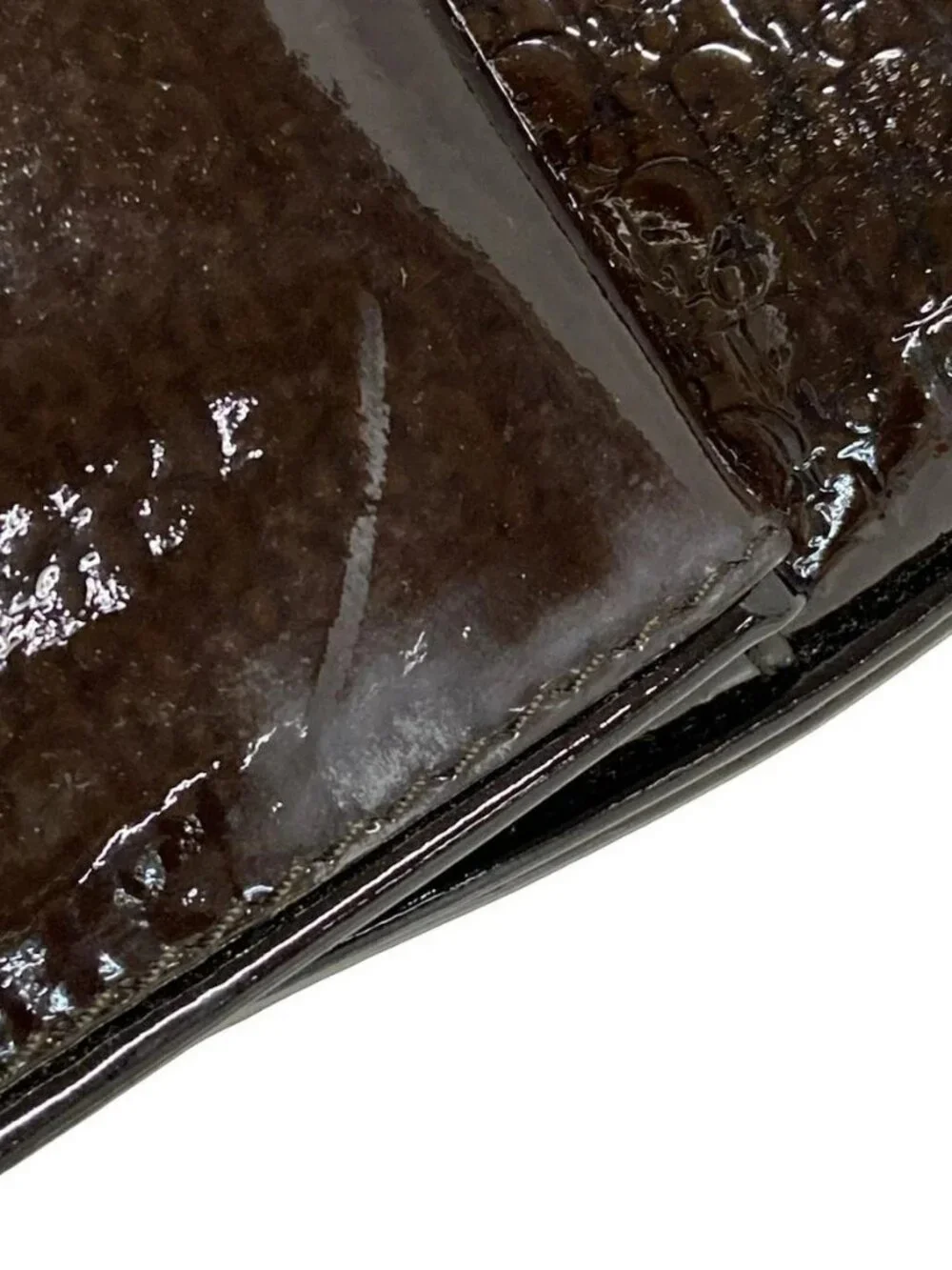 DIOR/ChristianDior Double Saddle Bag Dark Brown Patent Leather Handbag - Picture 14 of 15
